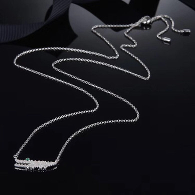 Crocodile Pendant Sterling Silver Created Diamond Necklace Crocodile Pendant Sterling Silver Created Diamond Necklace
