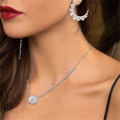 Dainty Round Star Fritillary Pendant Sterling Silver Necklace