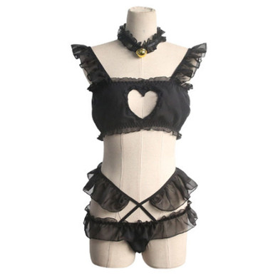White Ruffle Kawaii Lolita Cat Keyhole Tube Top Lingerie Set