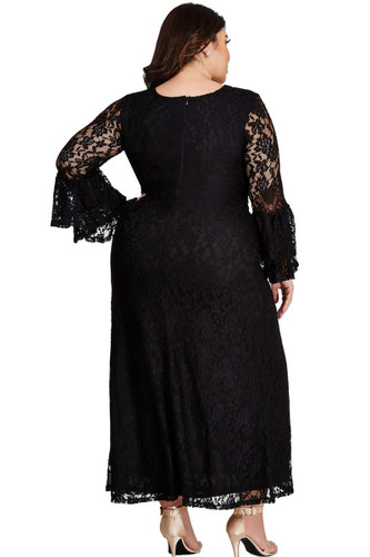 Black Lace Bell Sleeve Plus Size Maxi Dress Black Lace Bell Sleeve Plus Size Maxi Dress