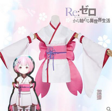 Re:Life zero Rem Ram Cosplay Kimono Suit +Socks+Headwear