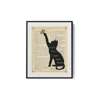 Cats & Books - Framed Matte Canvas