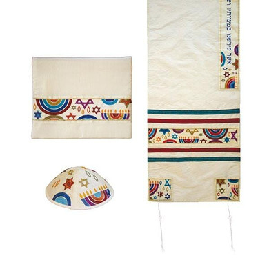 Tallit Set - Embroidery - Star of David - Multi Multicolored