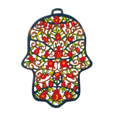 Hamsa - Aluminium - Laser Cut + Painted - Pomegranates