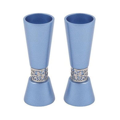 Large Candlesticks + Metal Cutout - Blue Large Candlesticks + Metal Cutout - Blue