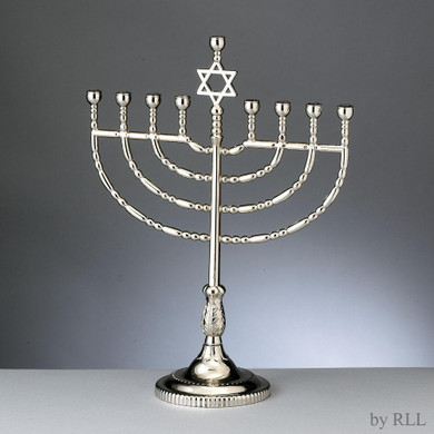 Menorah, Large Traditional, Silvertone, 9"x 12" Color Box