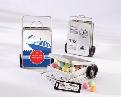"Miles of Memories" Suitcase Favor Tins (Set of 12) (Personalization Available)
