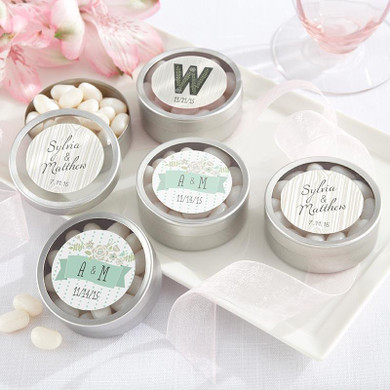 Personalized Silver Round Candy Tin - Bachelor & Bachelorette (Set of 12)