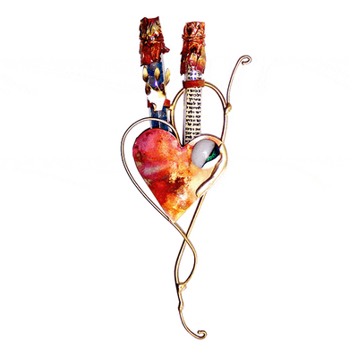 Double Tube Heart Wedding Breaking Glass Keepsake Mezuzah Elegant Solid Copper Case By Gary Rosenthal, Cases In White,multi-Colored,red,orange,gold Size: 2 W X 7 H