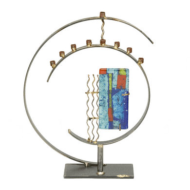 Circular Art Deco Menorah By Gary Rosenthal In Multi-Colored,silver,gold