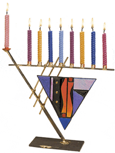 Multi-Color Art Deco Menorah By Gary Rosenthal In Blue,pink,purple,multi-Colored,yellow Size: 12X6.5X13