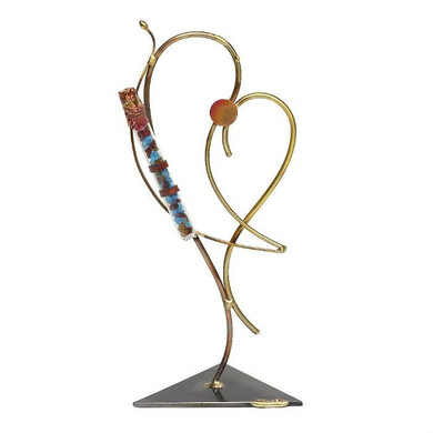 Dancing Heart Wedding Glass Keepsake Display By Gary Rosenthal, Sculptures In Blue Size: 5 L X 4 W X 10 H