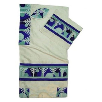Menorah Design 3 Pc Tallit Set In Wild Silk