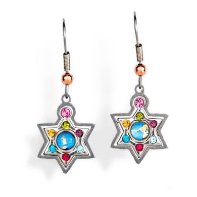 Multicolor Star Of David Earrings