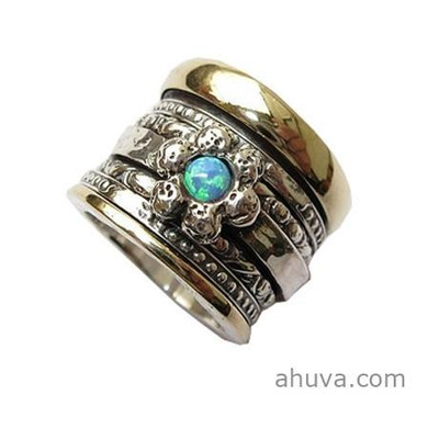 Turquoise Stone Ring With Flower Design