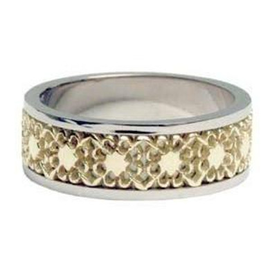 Flowered White & Yellow Gold Pattern Ring
