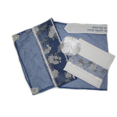 Tallit Set Organza Blue Floral