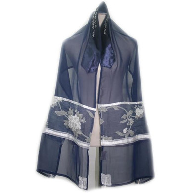 Tallit Set For Women - Organza Navy Florals