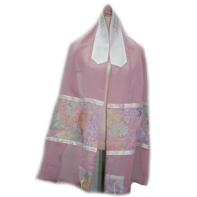 Tallit Set For Women - Pink Organza Florals