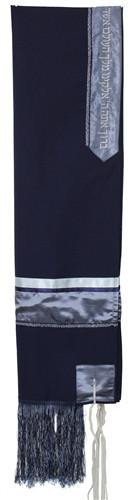 Tallit Set - Solid Blue/Silver Viscose With Fringes