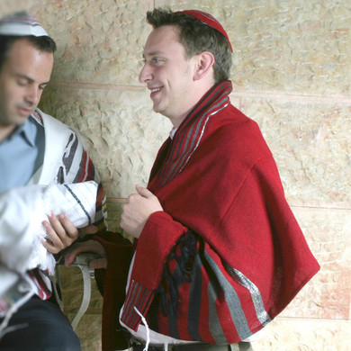 Wool Tallit - Grays on Red