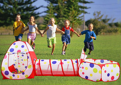 Foldable Toddlers Play Tunnel Tent Kids Adventure Station, 3pcs Outdoor Gamehouse with Basketball Hoop