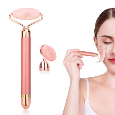 Electric Vibrating Jade Roller Natural Rose Quartz Crystal Stone Facial  Massager