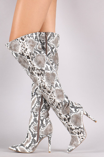 Qupid Python Print Pointy Toe Stiletto Over-The-Knee Boots Qupid Python Print Pointy Toe Stiletto Over-The-Knee Boots