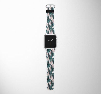 Seamless Palm Leafs Designed Leather Apple Watch Straps
