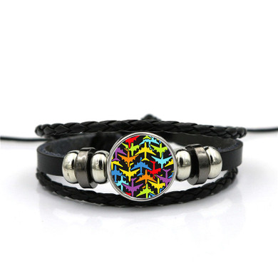 Super Colourful Airplanes Designed Leather Bracelets