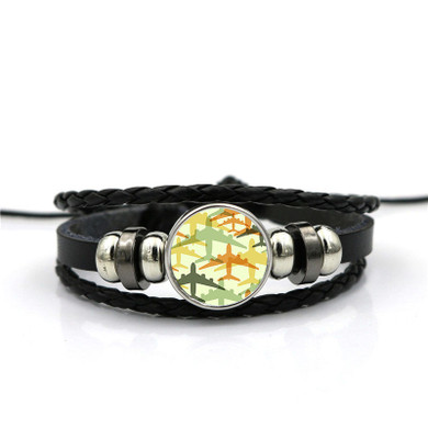 Seamless Colourful Airplanes Designed Leather Bracelets