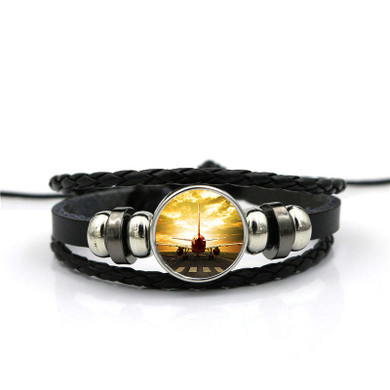 Ready for Departure Passanger Jet Designed Leather Bracelets
