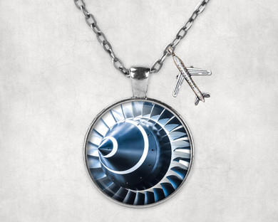 Blue Toned Super Jet Engine Blades Closeup Designed Necklaces