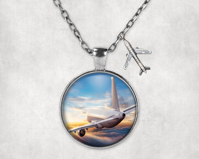 Airliner Jet Cruising over Clouds Designed Necklaces