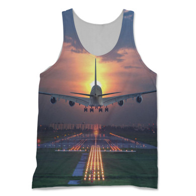 Super Boeing 747 Landing During Sunset Designed 3D Tank Tops