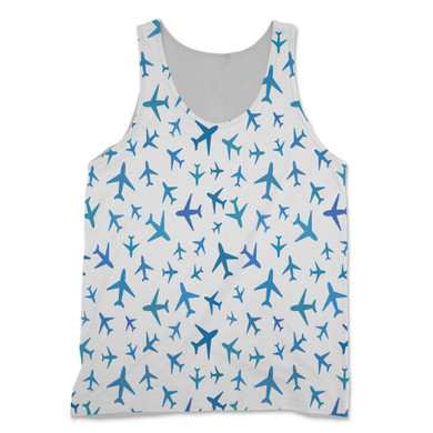 Many Airplanes (White) Designed 3D Tank Tops
