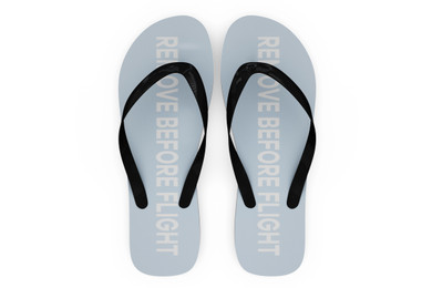 Remove Before Flight 2 (Light Blue) Designed Slippers (Flip Flops)