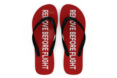 Remove Before Flight 2 (Red) Designed Slippers (Flip Flops)