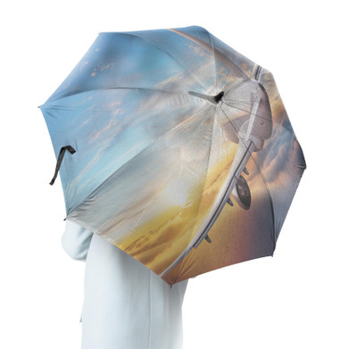 Airliner Jet Cruising over Clouds Designed Umbrella