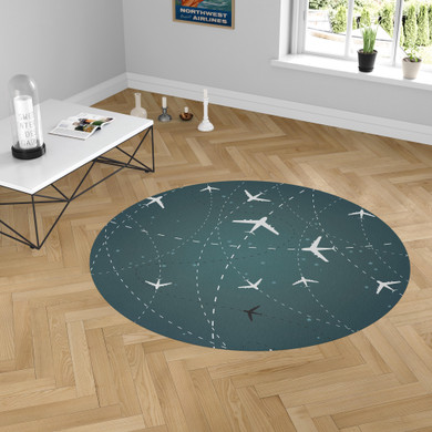 Travelling with Aircraft (Green) Carpet & Floor Mats (Round)