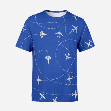 Travel The World By Plane (Blue) Designed 3D T-Shirts