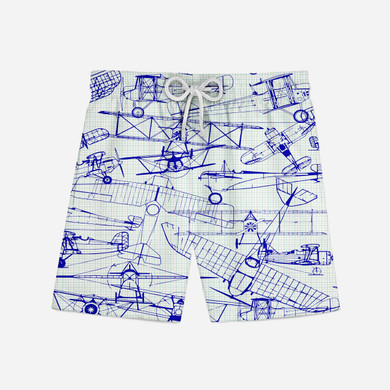 Amazing Drawings of Old Aircrafts Designed Swim Trunks & Shorts