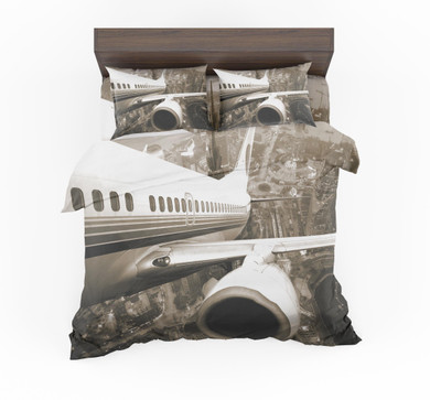 Departing Aircraft & City Scene behind Designed Bedding Sets