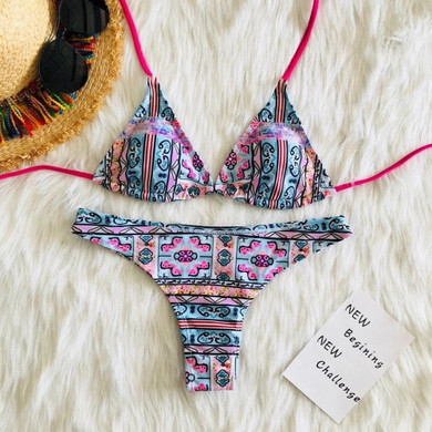 Pink Flower Print Bikini Set