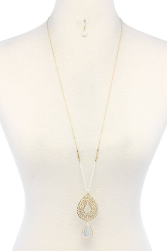 Filigree Teardrop Shape Pendant Necklace