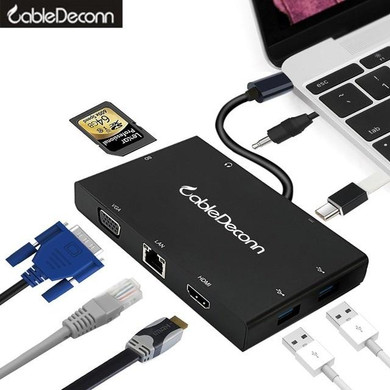 usbc hdmi rj45 ethnernet vga Thunderbolt 3 hub usb3.0 usb3.1 charge 3.5mm audio port adapter for macbook pro 2017 Xiaomi Air hp