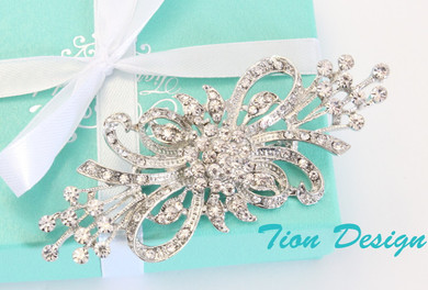 Gold Vintage Silver Crystal Brooch