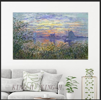 Ocean ship 100% Claude by hand.Monet painting linen canvas breeding, museum quality hotel bedroom adornment lobby