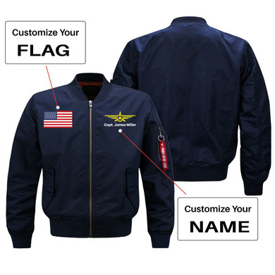 Custom Flag & Name with Badge 3 Designed Pilot Jackets