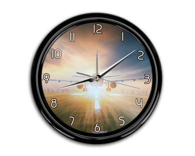 Airplane Flying Over Runway Printed Wall Clocks